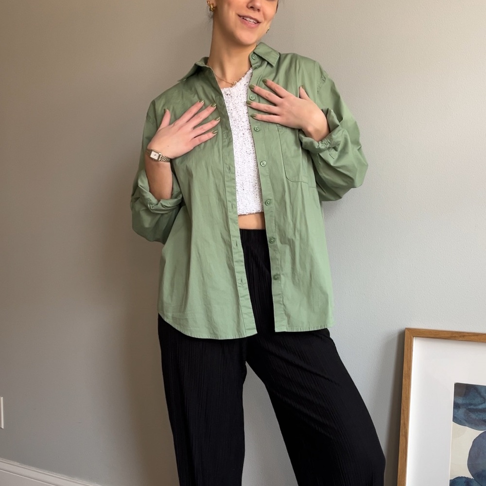 Oversized green button up